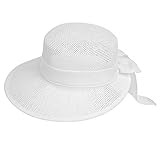 Kopfumfang: 56 cm - 58 cm CASPAR Damen Sommer Stroh Hut mit Schleife/Sonnenhut / Strandhut/Sommerhut / Landhut - viele Farben - HT016, Farbe:Weiss;Hutgröße:S/M - 56cm Kopfumfang