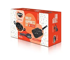 Nirlep by Bajaj Electricals 3-Piece Non-Stick Breakfast Set (Multi Snack Maker 2.2 mm, Sandwich Griller 2 mm & Appa Patra with 7 Cavities)