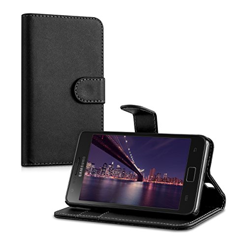 kwmobile Elegante e pratica CUSTODIA PORTAFOGLIO con porta-carte di credito e porta-biglietti da visita per Samsung Galaxy S2 S2 PLUS in nero