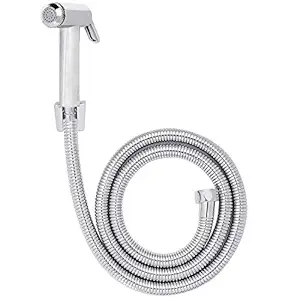 SAAVI Victor ABS Health Faucet | SS-304 Grade 1.2 Meter Flexible Hose Pipe with Inserts | Metallic Sprayer Head and Wall Holder