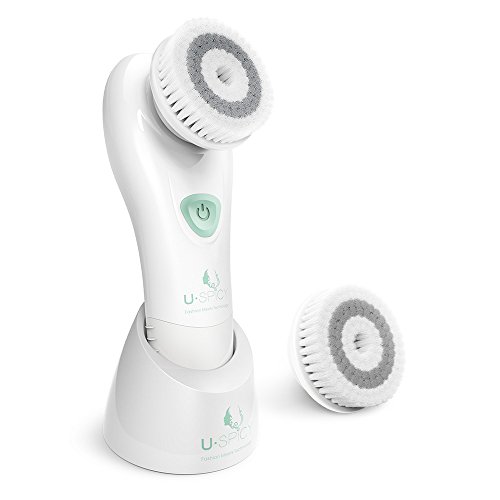 Ultraschall Gesichtsreinigungsbürste USpicy Elektronische Vibrierende Gesichtsbürste für Körper, Peelende Wirkung, Tiefenreinigenden Gesichtspflege mit 2 Bürstenköpfen