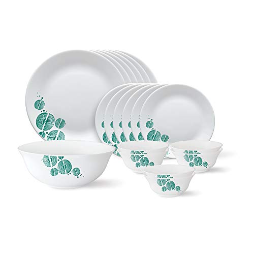 Larah by Borosil - Tiara Series, Woodstock, 19 Pcs, Opalware Dinner Set, White