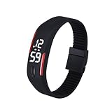 Estilo: Sport FAMILIZO Para mujer para hombre de goma del reloj LED Fecha Deportes reloj digital pulsera (Rojo negro)