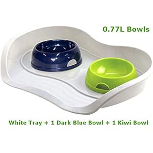 Cat Dog 1Kiwi + 1dunkelblau Schüssel 0.77l + Schacht 3Farben Lebensmittel Wasser Gericht Füttern Kätzchen Bone Pet Animal