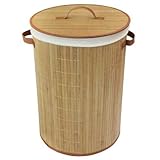 JVL Round Bamboo Collapsible Laundry Basket - 35 x 50 cm, Natural (Kitchen &amp; Home)