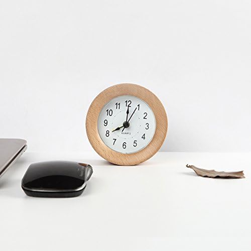 Lgclock Creative Student Desk Desk Wood Fashion Small Bedside Alarm Clock Clock Mute Lazy Beech Multifunction,Round Clock