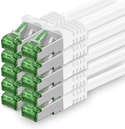 1 M Cat.7 Network Cable Pack of 10 Cat7 Patch Cable Lan Cable Ethernet RJ45 10 Gbit/s (All Internet Speeds) White 1 Meter