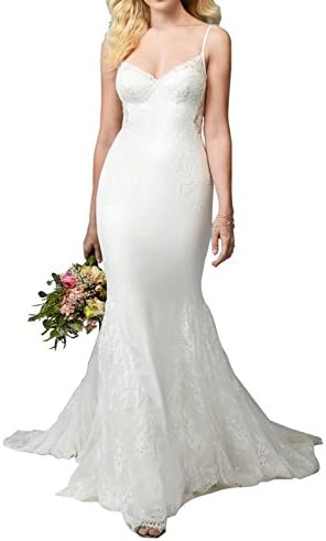 Charm Bridal Sexy Slim Fit Mermaid Women Wedding Prom Gown for Bride with Strap -16-White