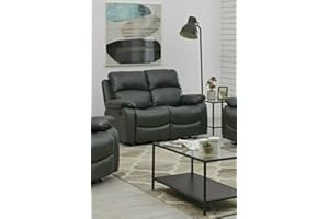 Bravich LUXURY Grey Gray Bonded Leather Recliner 2 Seater Reciling Sofa Settee Couch Lounge Home Lounge Armrest Footrest (148x93x97cm)