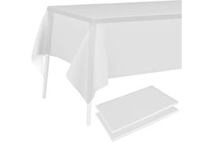 PLULON 2Pcs White Tablecloth Plastic Table Cover 137 x 274cm Rectangle Table Cover for Baby Shower Party Supplies Wedding Birthday Christmas Party Home Table Decorations
