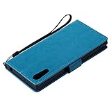 Sony Xperia XZ Hülle Blau im Retro Wallet Design,Cozy Hut Sony Xperia XZ Hülle Leadertasche Premium Lederhülle Flip Case im Bookstyle Folio Cover Kartenfächer Magnetverschluss und Standfunktion Leder Schale Etui für Sony Xperia XZ (5,2 Zoll) Handytasche Schutzhülle Katzen und Bäume Muster - blau - 