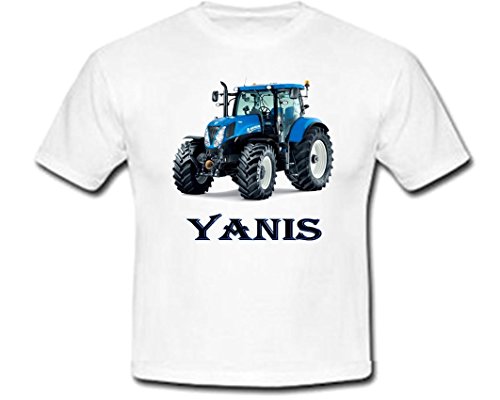 GRAVOPHOTO Tshirt personnalisé Tracteur Bleu New Holland prénom et Taille au Choix