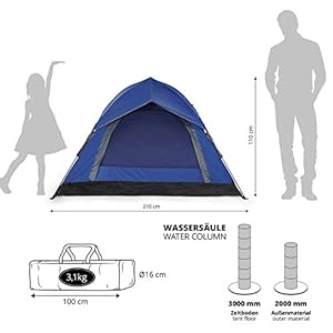 Lumaland Tenda da Campeggio Resistente e Leggera Pop Up per 3 Persone 215x195x120cm - immagine 4