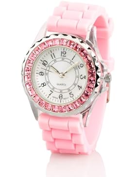 Crell Silikon Damen Armbanduhr: Sportliche Silikon-Quarz-Armbanduhr mit Strass, rosa (Mode Uhren)