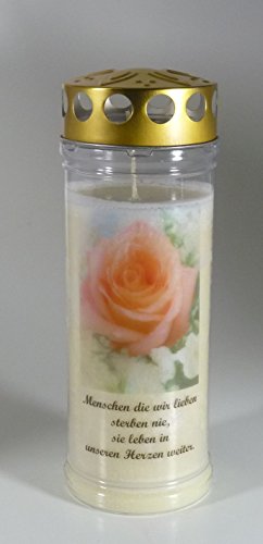 Grablicht-Kerze 20/7 cm - Rose A - 3754 - Menschen... - 7 Tage Brenndauer – (Ewiglicht-Ölkerze)-Grabkerze mit Motiv und Spruch - Trauerkerze mit Foto und Spruch