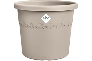 Elho Algarve Cilindro 25cm - Pot de Fleur Exterieur - Jardinières - Plastique 100% recyclé - Ø 24.5 x H 20.5 cm - Beige/Beige Champignon