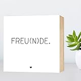 FREU(N)DE - einzigartiges Holzbild 15x15x2cm zum Hinstellen und Aufhängen, echter Fotodruck mit Spruch auf Holz - schwarz-weißes Wand-Bild Aufsteller Holz-Schild Wandschild Holzdeko zur Dekoration im Büro und Zuhause oder als Geschenk Mitbringsel Geschenkidee zum Umzug Einzug Geburtstag Hochzeit ... Poster Kunst-Druck Home Deko - Freunde & Freude
