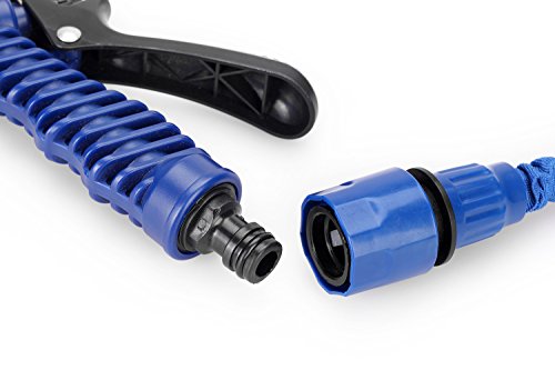 Flexibler Gartenschlauch Latex Knickfest Wasserschlauch mit Sprühpistole/Brause – Länge 7 bis ca. 22,5 m oder 10 m bis ca. 30 m, dehnbar – kein „Schlauchsalat“ Farbe Frei Wählbar (22,5 Meter, Blau) - 6