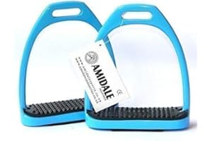 AMIDALE SPORTS ALUMINUM LIGHT WEIGHT STIRRUPS HORSE RIDING WITH TREADS 4.75" SKY BLUE