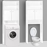 Cupboard Cabinet Bathroom Toilet Recess for Washing Machine 195x63x20cm White Laundry Room Storage ()