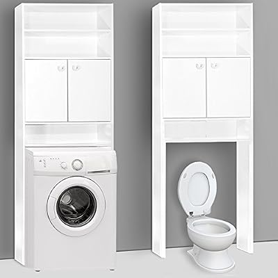 Deuba Meuble Étagère de rangement pour salle de bain toilettes Armoire Blanc avec portes 195x63x20cm