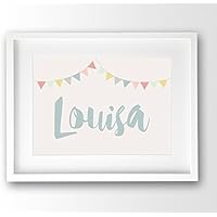 Kinderposter Wimpel ungerahmt, mit Wunschname türkis, Namensbild, Geschenk Taufe Geburt
