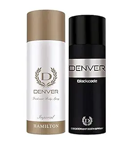 Denver Imperial 200ml + Black code 150ml Deodrant spray pack Of 2-For Men