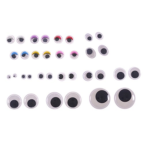 1100 Stück selbstklebende Wackelaugen 5-25mm Mix Rund Oval verschiedene Größen mit aufgemalten Wimpern Box - 2