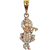 RUDRADIVINE Lord Krishna Religious God Gold Plated Metal Pendant with Chain, Locket Necklace Temple Jewellery for Men and Women