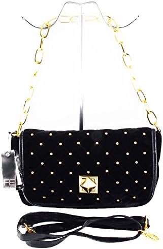 Fashion Essentials studded black velvet flapover bag. Quilted front. New + tags