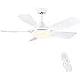 Newday 42" Ceiling Fan with Lights and Remote Control, Dimmable LED Lights, White, 5 Blades, Quiet DC Motor, 6 Speeds, Memory Function for Bedroom, Living Room, Patio
