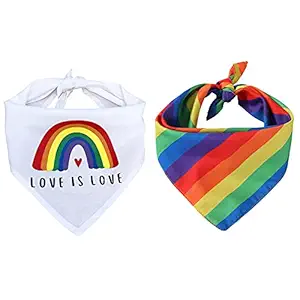 Tinsow 2 Pcs Dog Bandanas Gay Pride Rainbow Bandanas Cotton Handkerchiefs Party Supply Pet Bandana