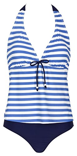 Landora® blau / weiß gestreifter Damen Neckholder-Tankini