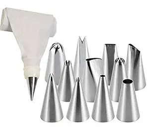 Pramukh Enterprice 12 Piece Cake Decorating Set Frosting Icing Piping Bag Tips with Steel Nozzles Reusable and Washable