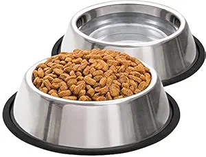 Taglory 2 Pack 2 Cup Stainless Steel Dog Bowls, Pet Food and Water Bowl with Non-Slip Rubber Base for Small Dogs