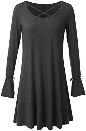 AEROBIC Womens Casual Flare Sleeves Shirts Looses Blouses T-shirt Dress with Pockets Grey Medium