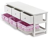 Landhaus Kommode Schrank weiß Sideboard mit 3 Schubladen 3 Körbe Rosa Bezug NEU - 3