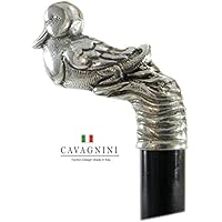 Hölz Gehstock Silber Zinn elegant schwarz italienische Handwerkskunst Tonqualität, robuste Spazierstock hund made in italy ente