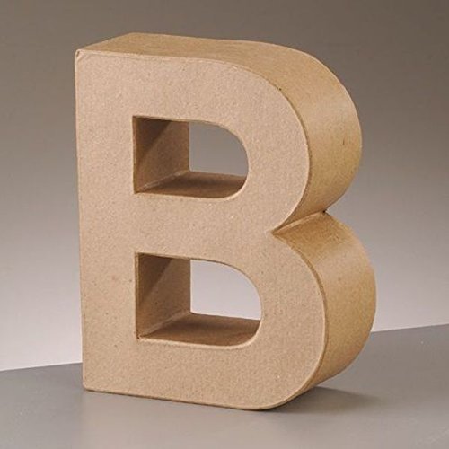 3D Letter "B" Paper Mache Signs Buff Papp Art Freestanding 17.5cm x 5.5cm (Letter B)