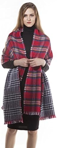 Women's Plaid Scarf Fashionable Winter Warm Large tartan Blanket Plaid Scarf Wrap Shawl (Red 2)
