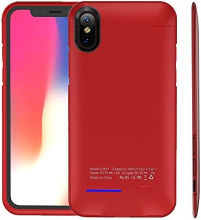iPhone X Battery Case - 4000mAh Portable Rechargeable Extended Backup Battery Charging Case for Apple iPhone X / iPhone 10, External Power Bank Protective Case Cover, 5.8-Inch, Red