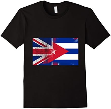 Mens British Cuban Half Cuba Half UK Flag Shirt Large Black