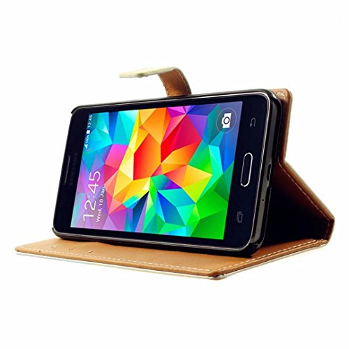 Samsung Galaxy Grand Prime G530 Hülle Handytasche, MUTOUREN 2 in 1 Zubehör für Samsung Galaxy Grand Prime G530 Slim PU Tasche Klapp Flip Folding Magnetisch PU Leder Flip Cover Tasche mit Kartensteckplatz Brieftasche Hinterschale Kartenschlitz + Metall Stift Stylus – Wolf - 5