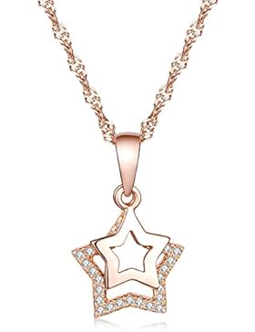 Yumilok 925 Sterling Silber Zirkonia Doppel Sterne Anhänger Halskette Kette mit Anhänger Sternkette für Damen...