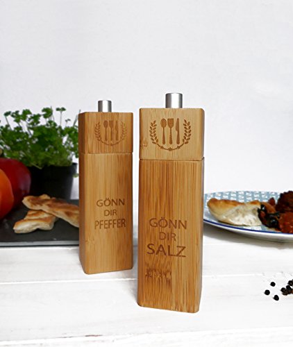 Hochwertiges Salz und Pfeffermühle Set aus Bambus Holz | 2- teiliges Gewürzmühlen Set aus Bambus und Edelstahl in modernem Design mit Keramikmahlwerk | manuelle Premium Gewürzmühlen - 2