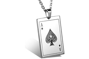 OIDEA Pendentif Collier Homme Femme Pendentif Carte Poker Cœur A Cool Charme Fantaisie Couleur Argent Noir en Acier Inoxydable avec Sac Cadeau