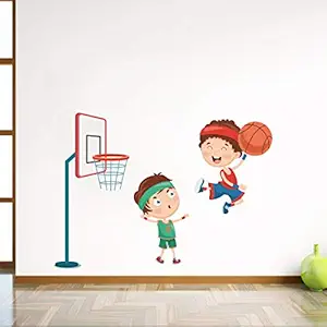 Decal O Decal - Kids Playing Basketball Wall Stickers (PVC Vinyl,Multicolour)