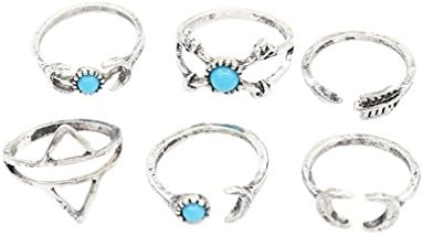 Yazilind Womens 6Pcs Turquoise Above Knuckle Ring Mid Finger Tip Stack Rings Set