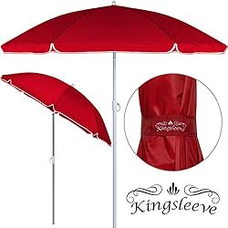 Kingsleeve - Parasol inclinable - Parasol de Plage - Rouge - Réglable - Hydrofuge - 180 cm - Plage Pique-Nique Jardin Terrasse Pare-Soleil
