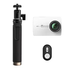 YI 90006 4K Action Camera with Selfie Stick & Bluetooth Remote (White Pearl)